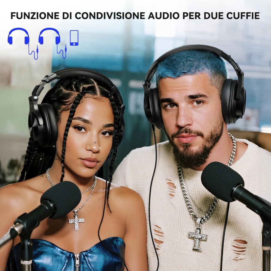 OneOdio A70 Cuffie Bluetooth Over Ear Hi-Fi con Microfono, 72 Ore, Jack 3,5/6,35 mm, Wireless e Cavo