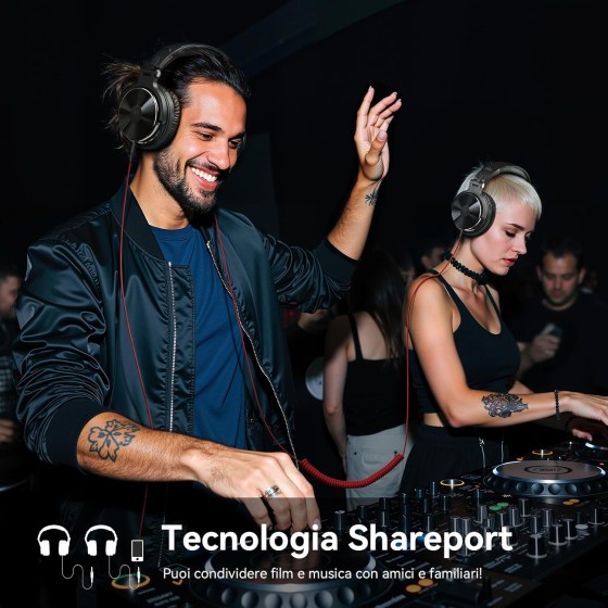OneOdio Pro 10 Cuffie Over Ear Professionali con Microfono, Jack 3,5/6,35 mm, SharePort, DJ, Studio, PC, Chitarra e Podcast