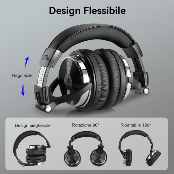 OneOdio Pro 10 Cuffie Over Ear Professionali con Microfono, Jack 3,5/6,35 mm, SharePort, DJ, Studio, PC, Chitarra e Podcast