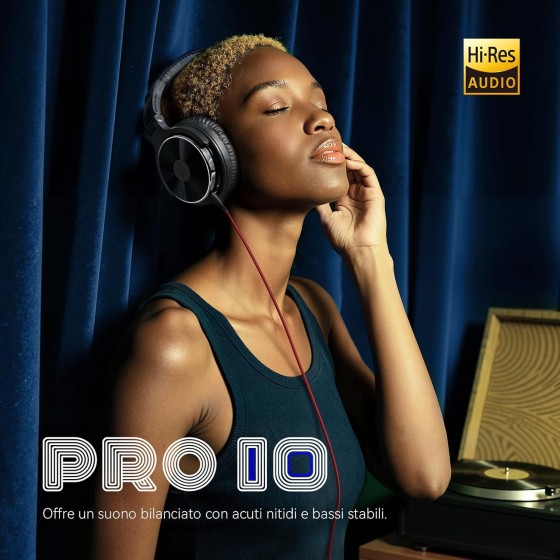 OneOdio Pro 10 Cuffie Over Ear Professionali con Microfono, Jack 3,5/6,35 mm, SharePort, DJ, Studio, PC, Chitarra e Podcast