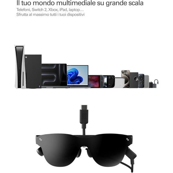 RayNeo Air 4 PRO Occhiali AR/XR con HDR10, Vision 4000, Cinema Virtuale 201", Audio B&O, 3D per Film, Gaming e iPhone/Android