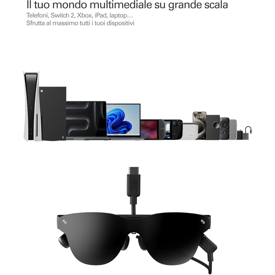 RayNeo Air 4 PRO Occhiali AR/XR con HDR10, Vision 4000, Cinema Virtuale 201", Audio B&O, 3D per Film, Gaming e iPhone/Android