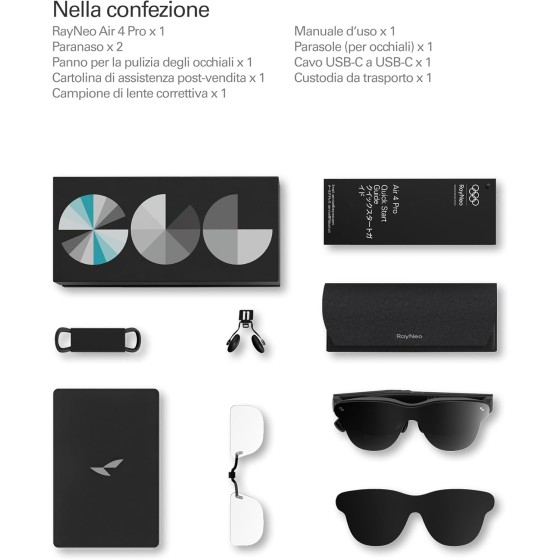 RayNeo Air 4 PRO Occhiali AR/XR con HDR10, Vision 4000, Cinema Virtuale 201", Audio B&O, 3D per Film, Gaming e iPhone/Android