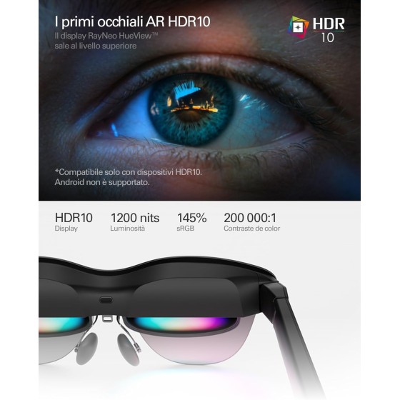 RayNeo Air 4 PRO Occhiali AR/XR con HDR10, Vision 4000, Cinema Virtuale 201", Audio B&O, 3D per Film, Gaming e iPhone/Android