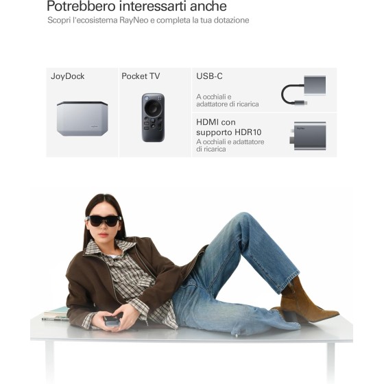 RayNeo Air 4 PRO Occhiali AR/XR con HDR10, Vision 4000, Cinema Virtuale 201", Audio B&O, 3D per Film, Gaming e iPhone/Android