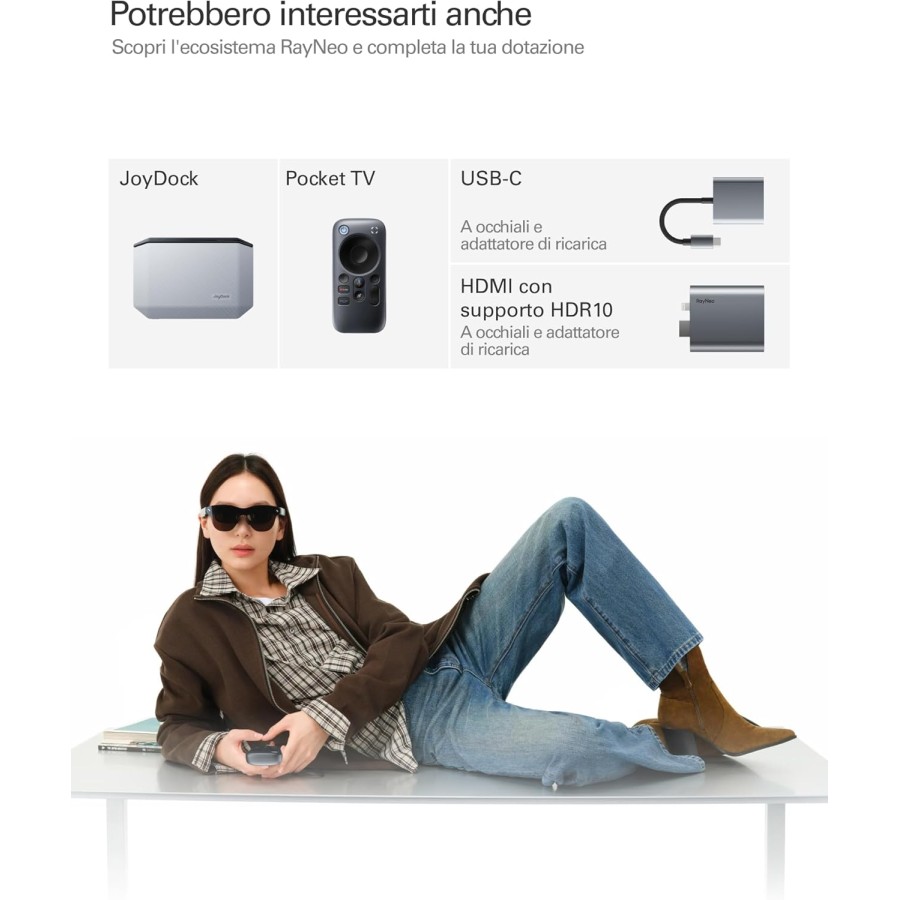 RayNeo Air 4 PRO Occhiali AR/XR con HDR10, Vision 4000, Cinema Virtuale 201", Audio B&O, 3D per Film, Gaming e iPhone/Android