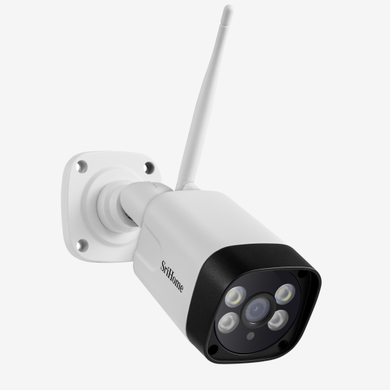 "Telecamera wifi SriHome SH035 con infrarossi luminosi per sorveglianza HD a 3.0 MP con audio e supporto microSD"