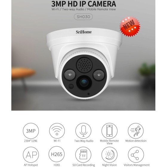 "HD Surveillance with SriHome SH030 IP Camera: Wireless, Infrared, Onvif, P2P, Audio and SD Support for Motion Detection"