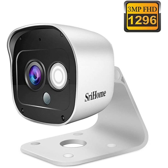 SriHome SH029: WiFi Camera HD 3.0 Megapixel, Audio, SD Card Slot, Night Vision with Infrared and IR Cut Home Office Solutions