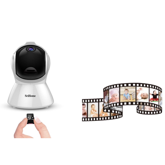 SH025 SriHome: telecamera wifi auto tracking, wireless, infrarossi, 2.0 MP, HD, IR Cut, P2P, supporto SD e audio.