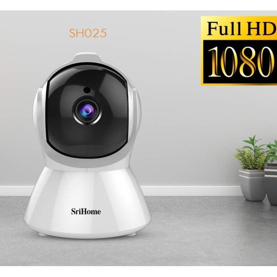 SH025 SriHome: telecamera wifi auto tracking, wireless, infrarossi, 2.0 MP, HD, IR Cut, P2P, supporto SD e audio.