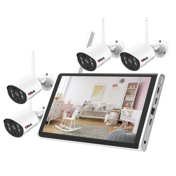 Kit NVR Oba-FCM04 4CH con telecamere 3MP, app Oba Lite e riconoscimento facciale per la sicurezza domestica avanzata.