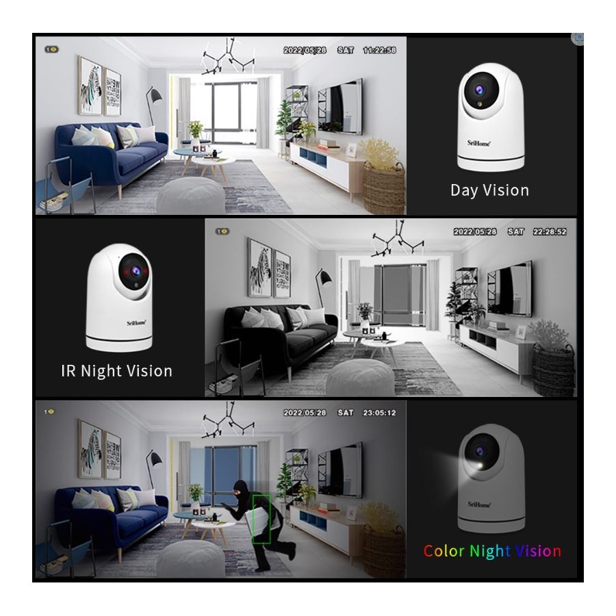 "SH042 Wireless Indoor Wi-Fi Camera with 2MP, Two-Way Audio, Color Night Vision - SriHome"