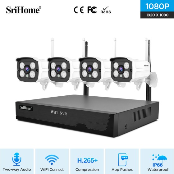 Kit wifi  SriHome NVS001  2 Megapixel H265 4 canali con AUDIO
