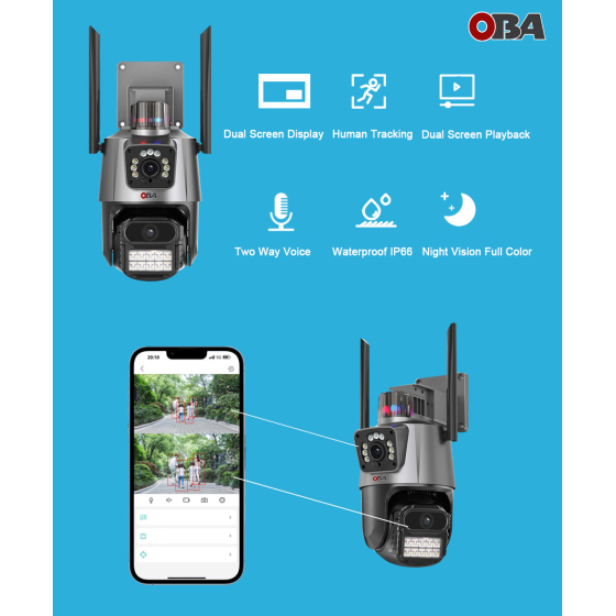 OBA-PT-R50 "Multi-Lens Dual WiFi 4MP IP Camera with Bidirectional Audio and Autotracking Technology"