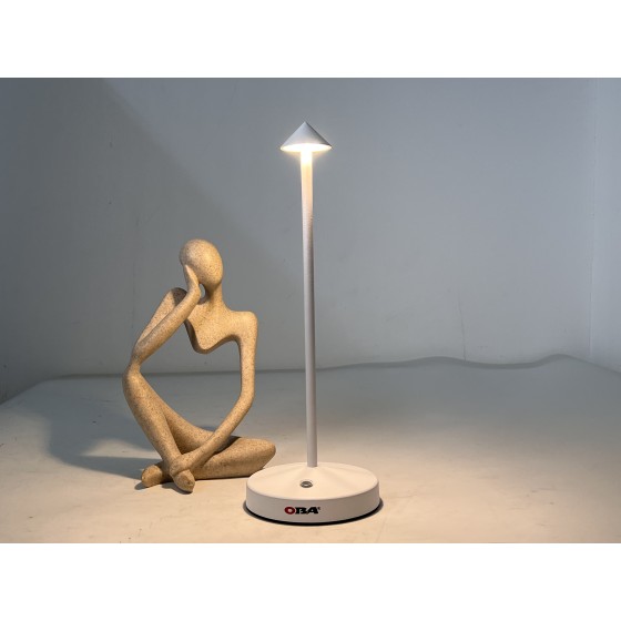 Lampada da tavolo LED ricaricabile con luce bianca calda e dimmerazione continua Modello:  OB-LD01-W