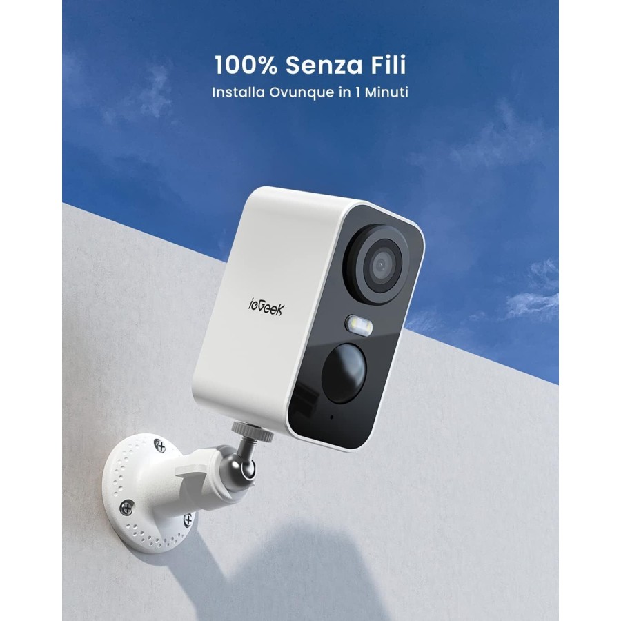 ieGeek 2K Telecamera Wi-Fi Batteria Senza Fili,Visione Notturna a Colori, Rilevamento  Persona, Sirena,IP65,Audio,SD/Cloud