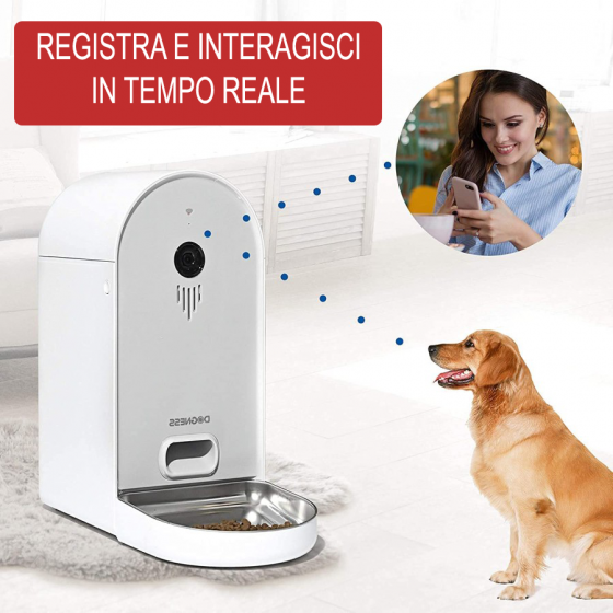 "Telecamera WiFi per Animali con Audio Bidirezionale e Visione Notturna, incl. Distributore di Croccantini per Cani e Gatti"